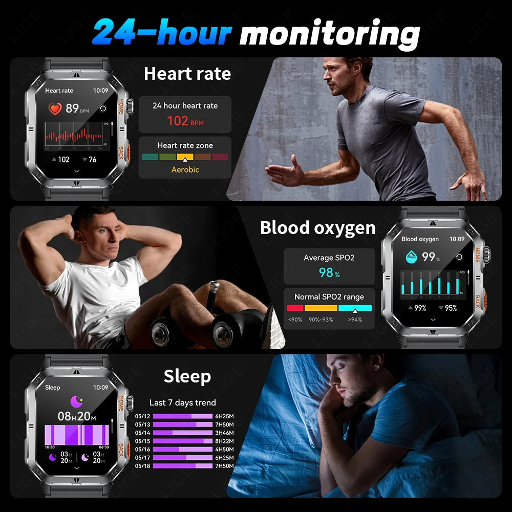 LIGE BWMT62 GPS Long Battery Life Dial Phone Call Flashlight Fitness Tracker Smart Watch Men Ai Voice Assistant Android IOS