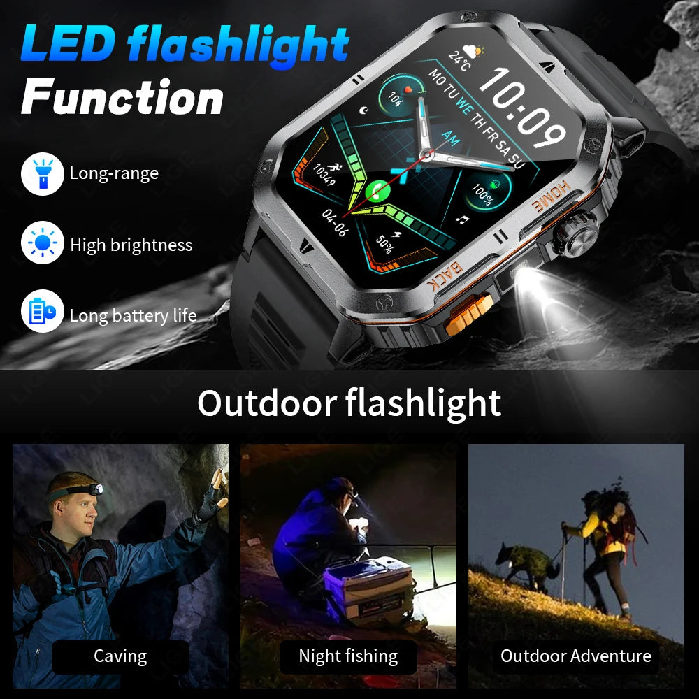 LIGE BWMT62 GPS Long Battery Life Dial Phone Call Flashlight Fitness Tracker Smart Watch Men Ai Voice Assistant Android IOS