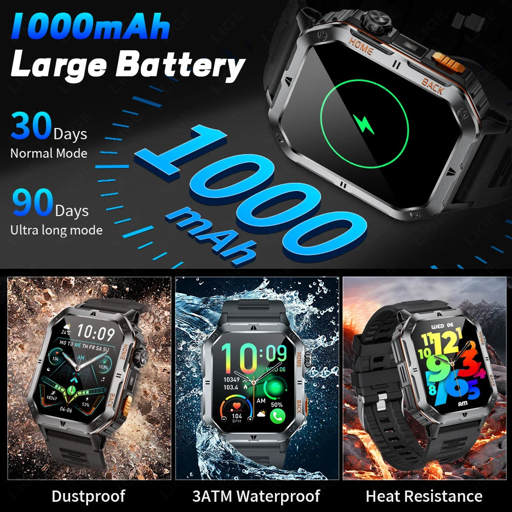 LIGE BWMT62 GPS Long Battery Life Dial Phone Call Flashlight Fitness Tracker Smart Watch Men Ai Voice Assistant Android IOS