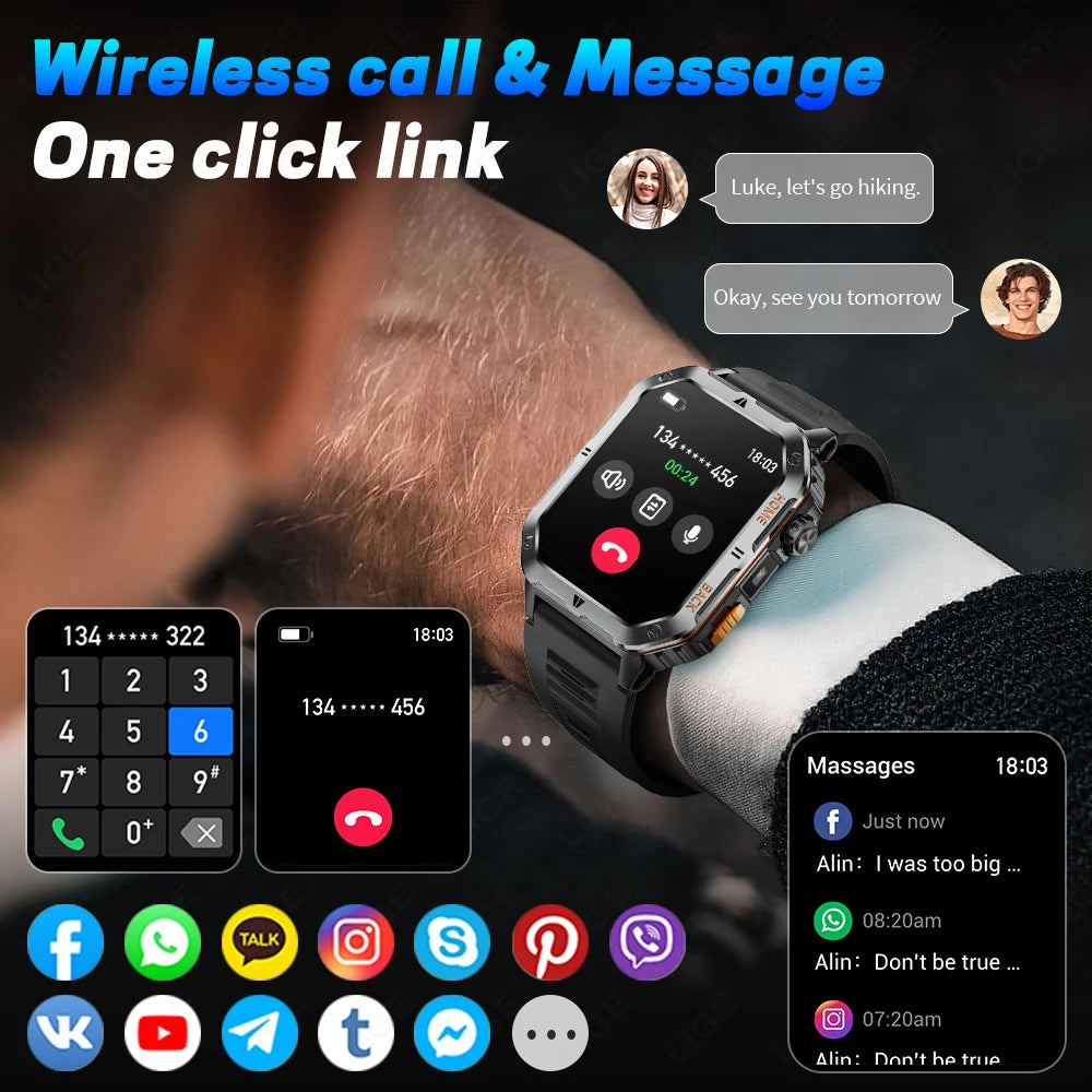 LIGE BWMT62 GPS Long Battery Life Dial Phone Call Flashlight Fitness Tracker Smart Watch Men Ai Voice Assistant Android IOS